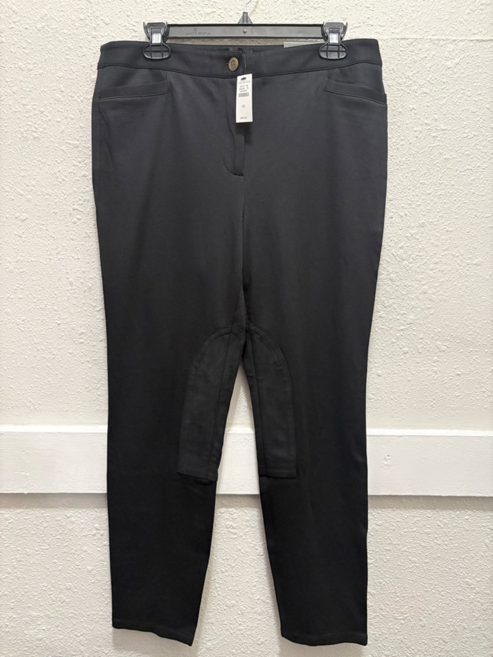 Talbots Black Skinny Ankle Equestrian Riding Pants Faux Suede Patch NWT 10